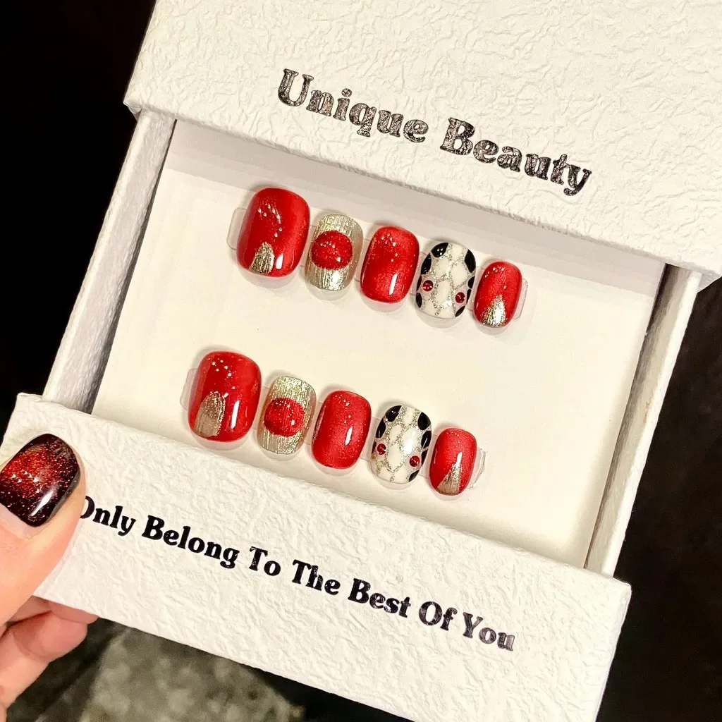 Nail Art Red - 10PCS Red Medusa New Year Handmade
