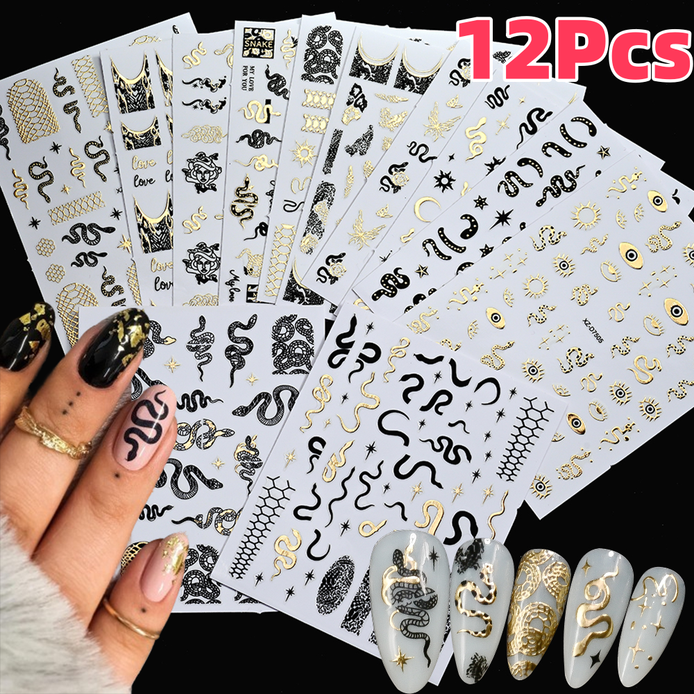 Nail Art Vampire - 12Pcs 3D Bronzing Snake Sun Star