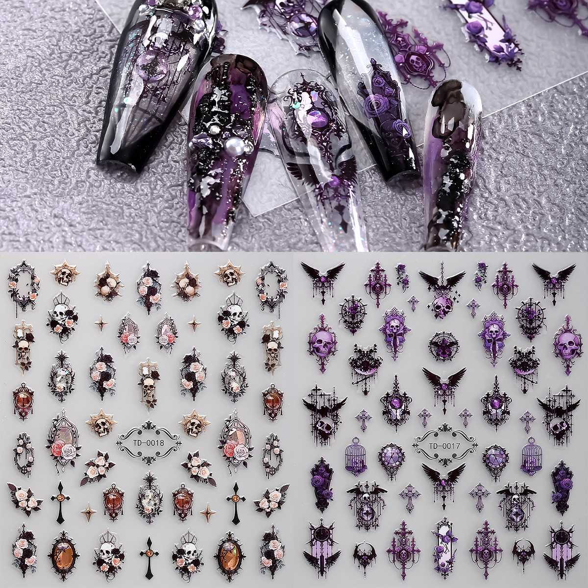 Nail Art Vampire - 2pcs 5D Pink Purple Gothic Nail