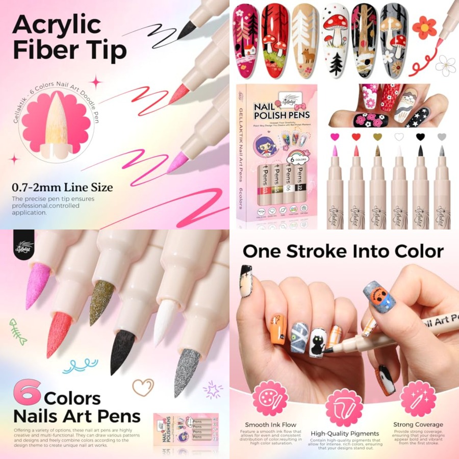 Nail Art Dotting Tool - 6 Colors Nail Art Pens Set,