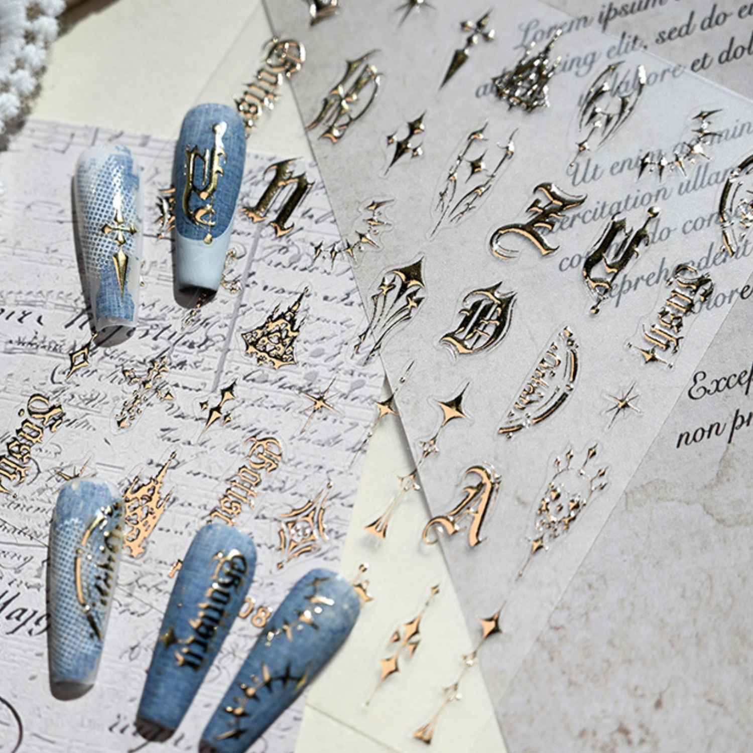 Nail Art Vampire - 5D Gothic Roman English Letter Skeleton