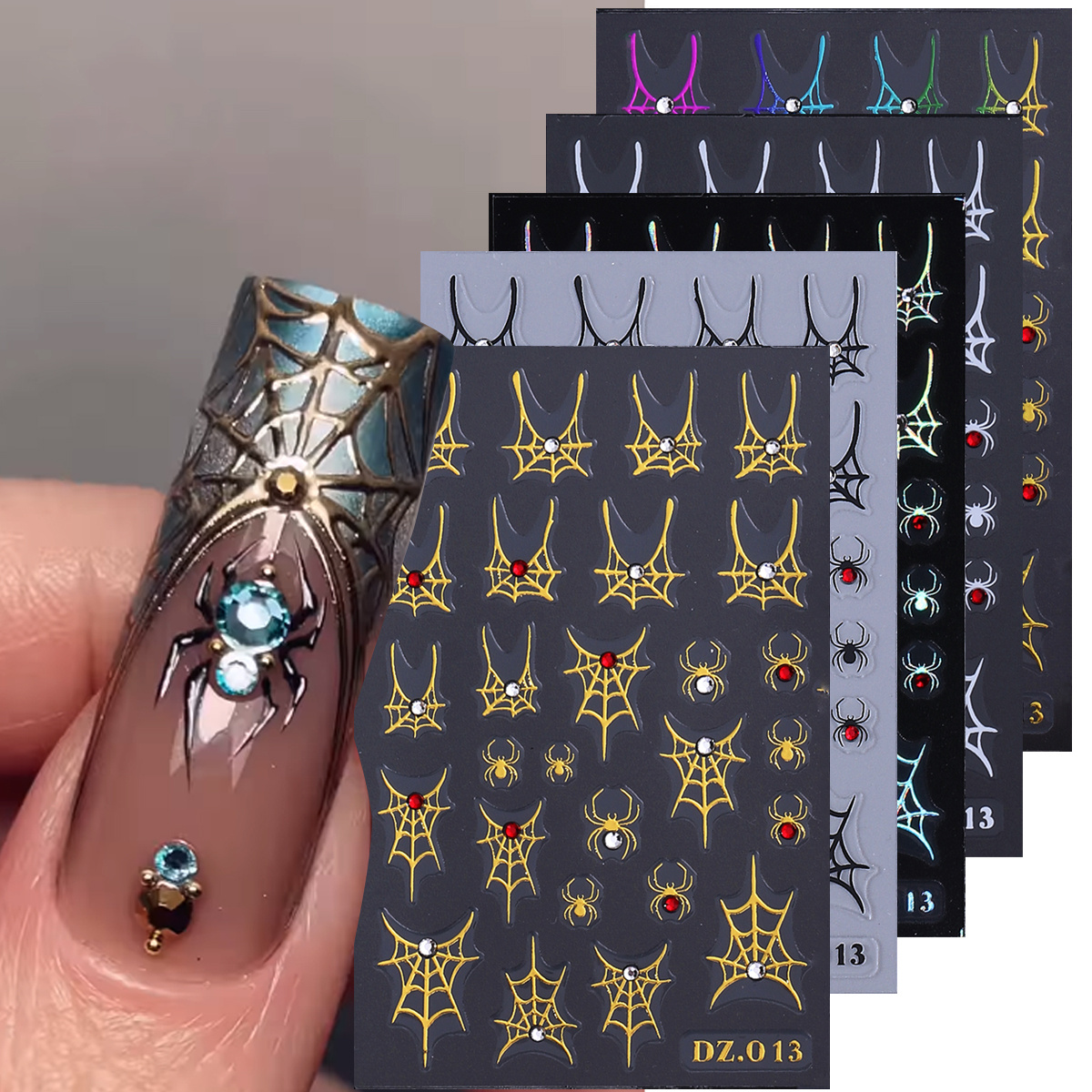 Nail Art Vampire - 5pcs Halloween French Spider Web Nail
