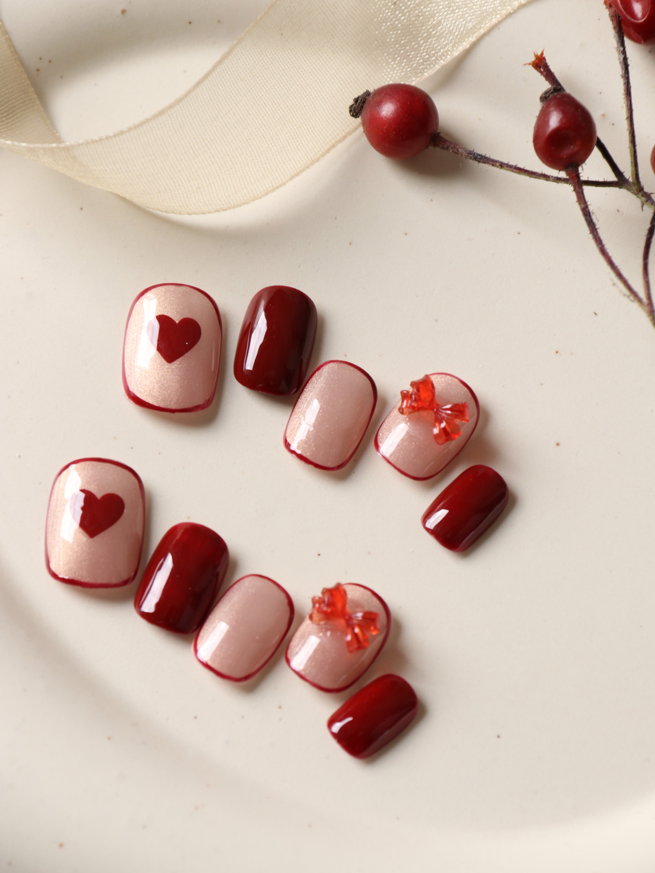 Nail Adhesive Tab - 10Pcs Press on Nails Short Red
