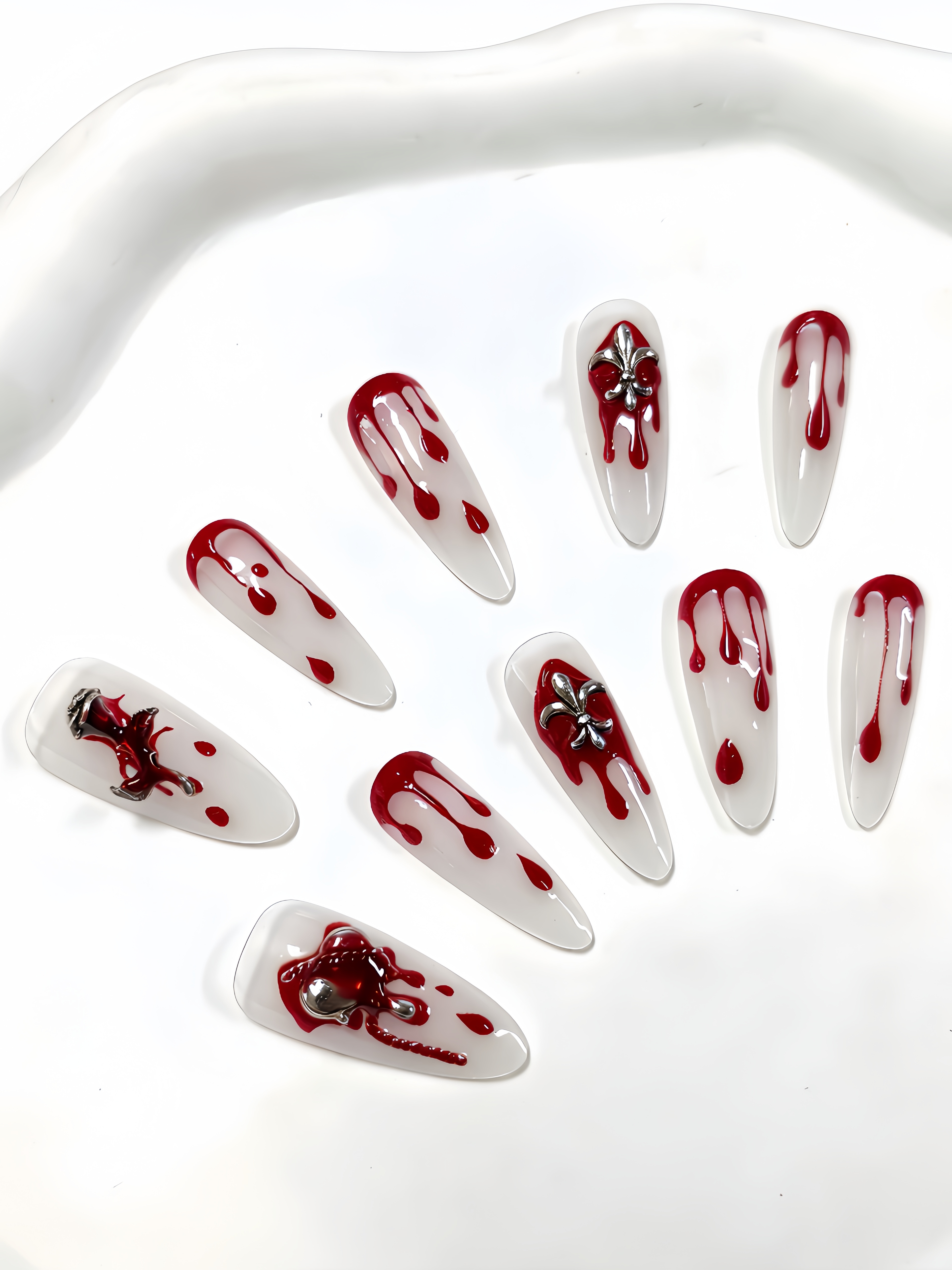 10 Long Waterdrop-Shaped Press - Nail Art Red incelemesi ve fiyatı