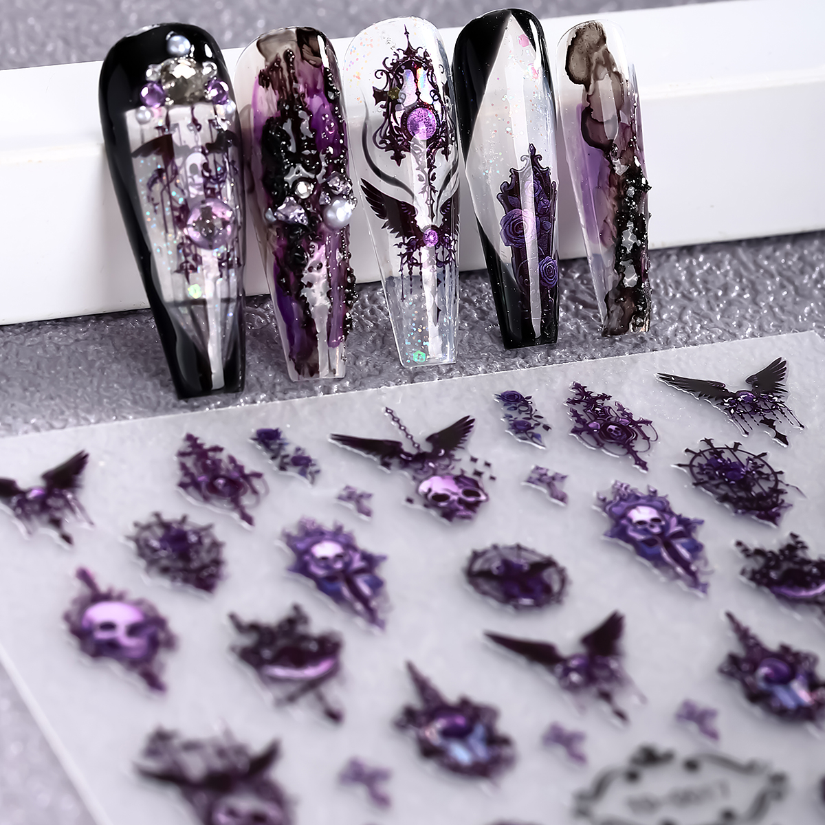2pcs 5D Pink Purple Gothic Nai - Nail Art Vampire incelemesi ve fiyatı