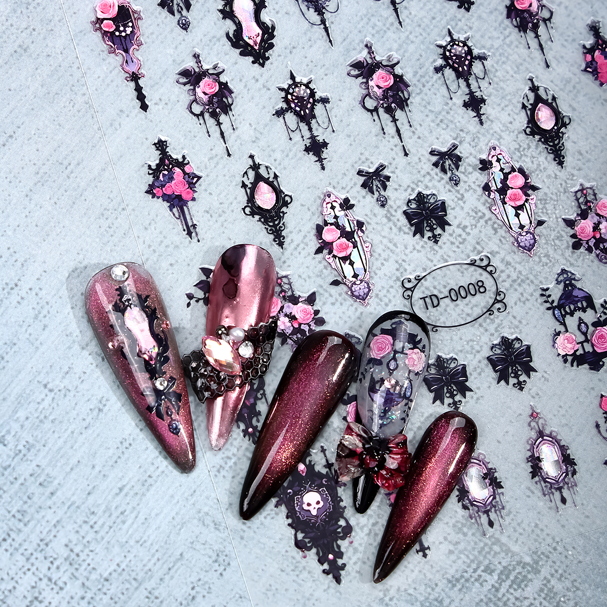 2pcs Black Pink Gothic Hallowe - Nail Art Vampire incelemesi ve fiyatı