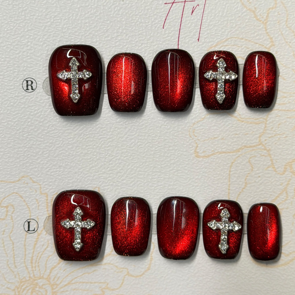 10 Pieces Dark Red Cat Eye Han - Nail Art Red incelemesi ve fiyatı