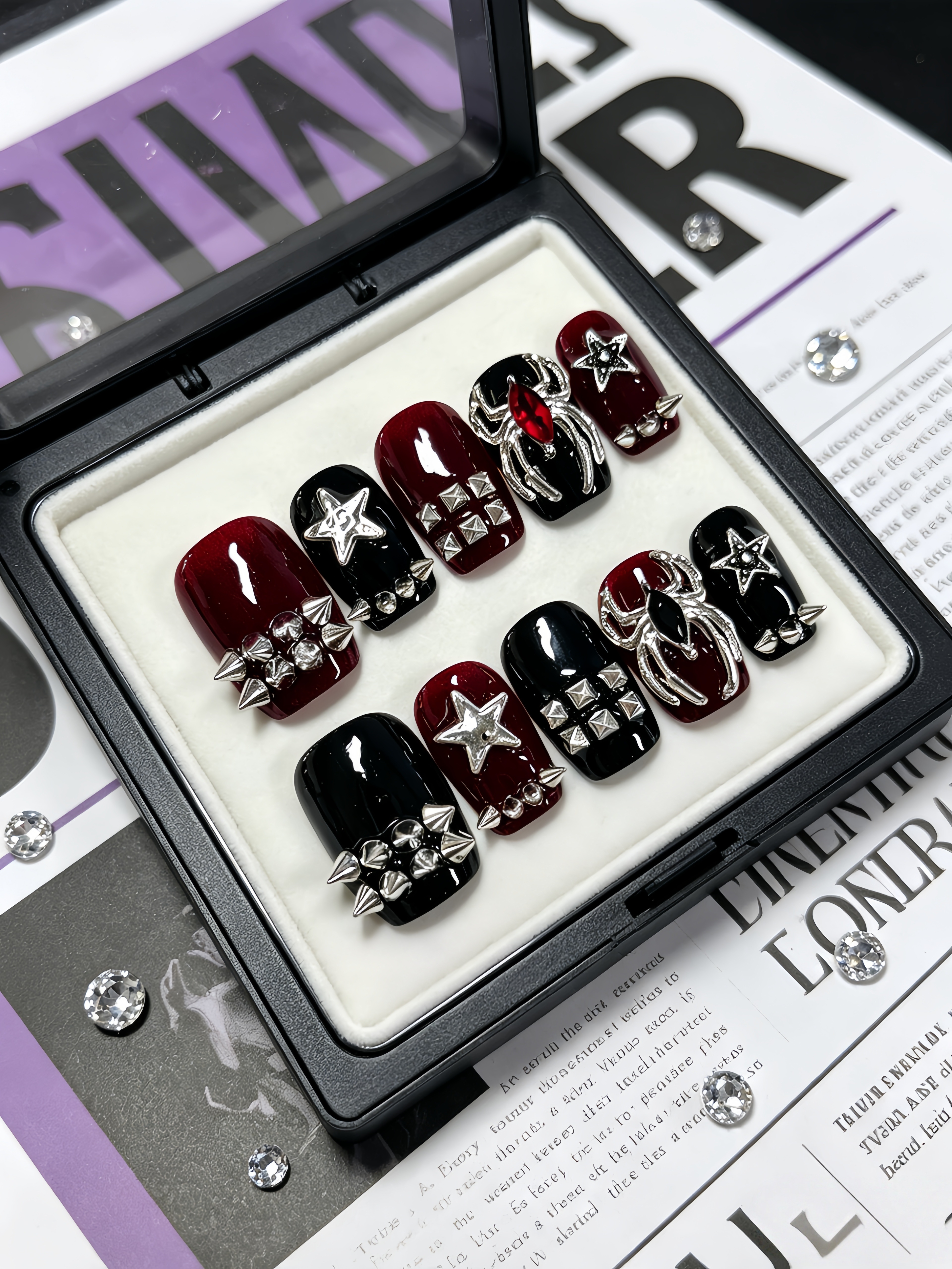 10 Short Black and Red Square- - Nail Adhesive Tab incelemesi ve fiyatı