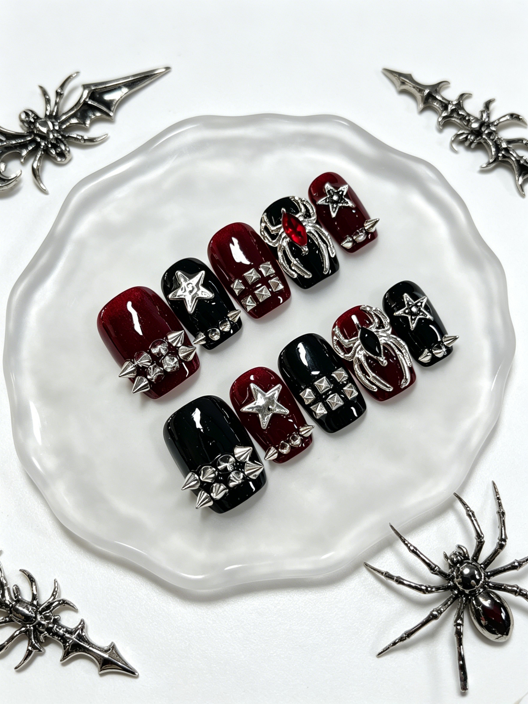 10 Short Black and Red Square- - Nail Adhesive Tab incelemesi ve fiyatı