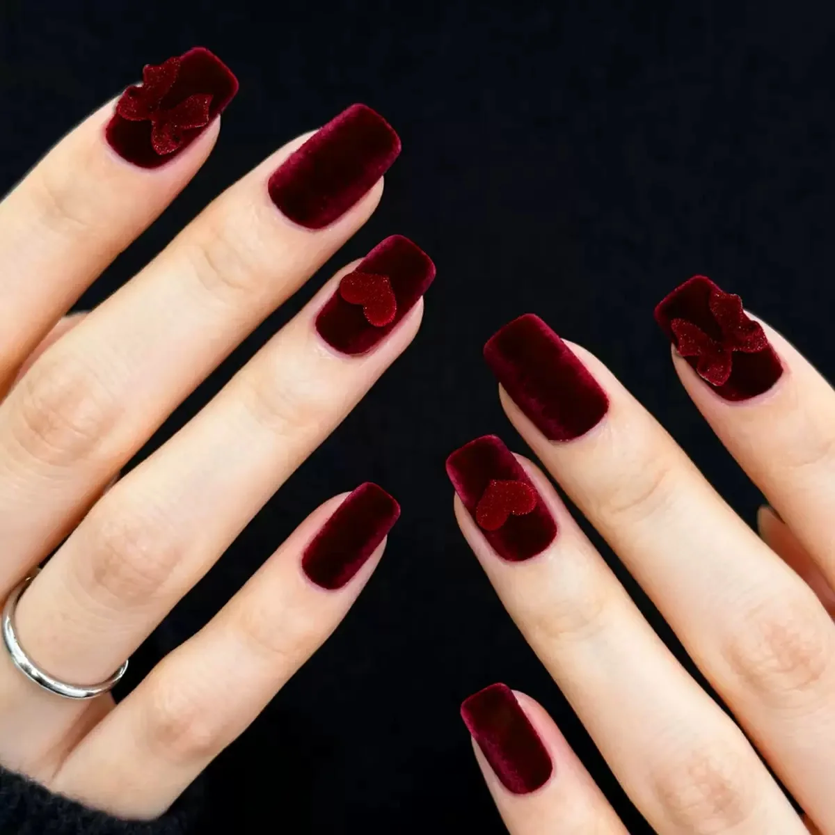 24Pcs Velvet Red Bow Fake Nail - Nail Art Red incelemesi ve fiyatı