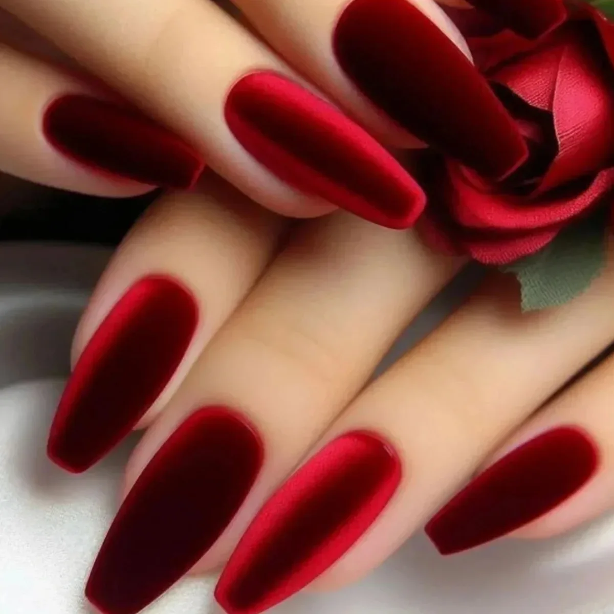 24Pcs Velvet Red Bow Fake Nail - Nail Art Red incelemesi ve fiyatı