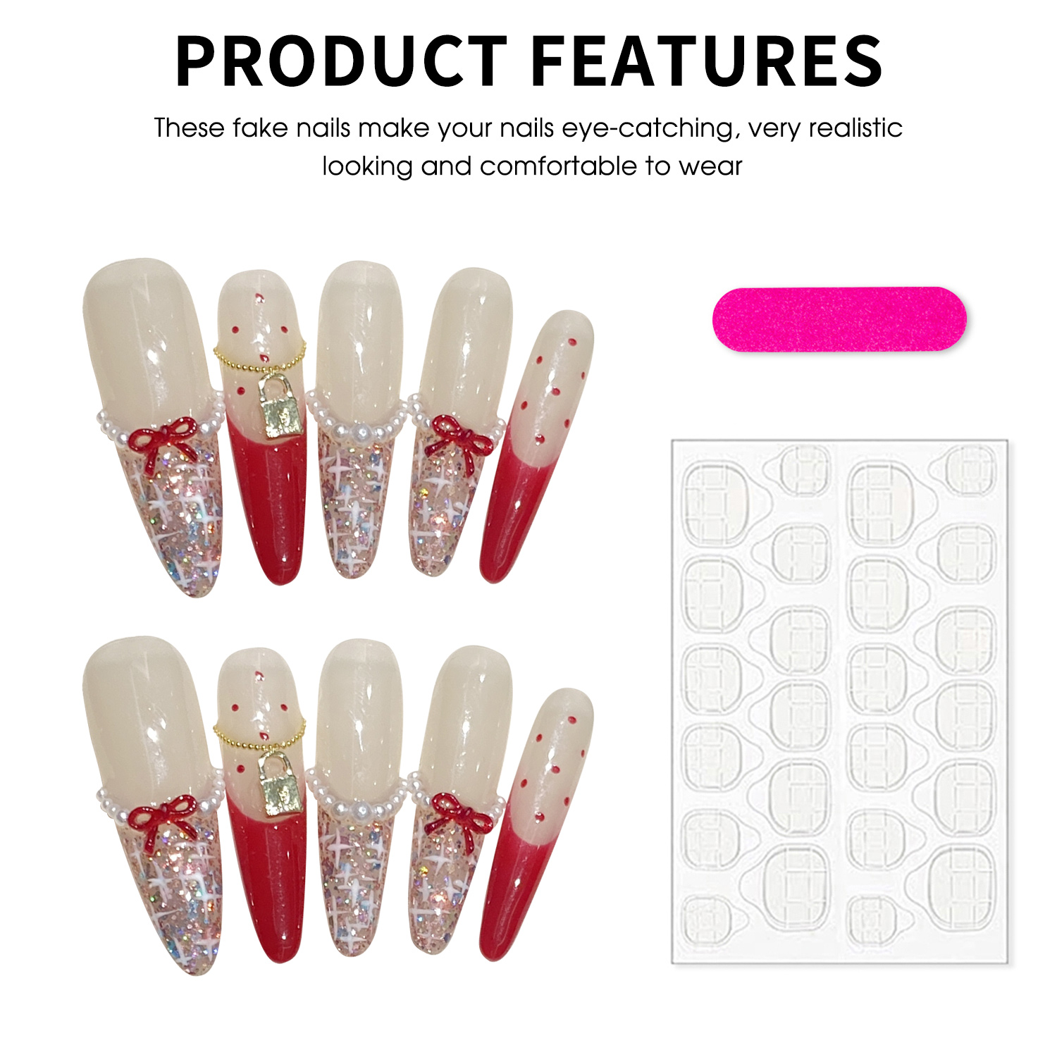 Handmade Long Oval Press on Na - Nail Art Red incelemesi ve fiyatı