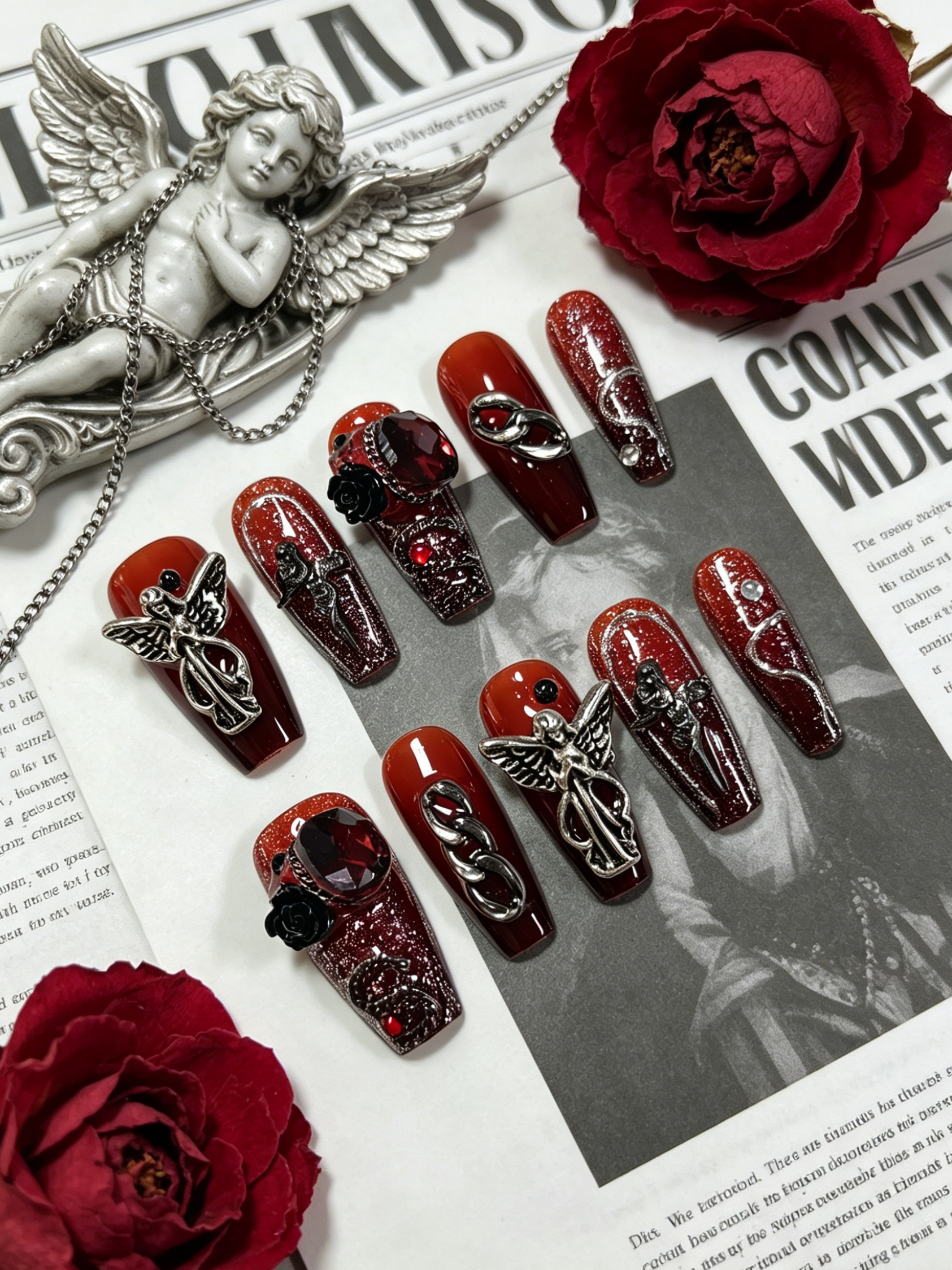 10 Medium-Sized Trapezoidal Pr - Nail Art Red incelemesi ve fiyatı