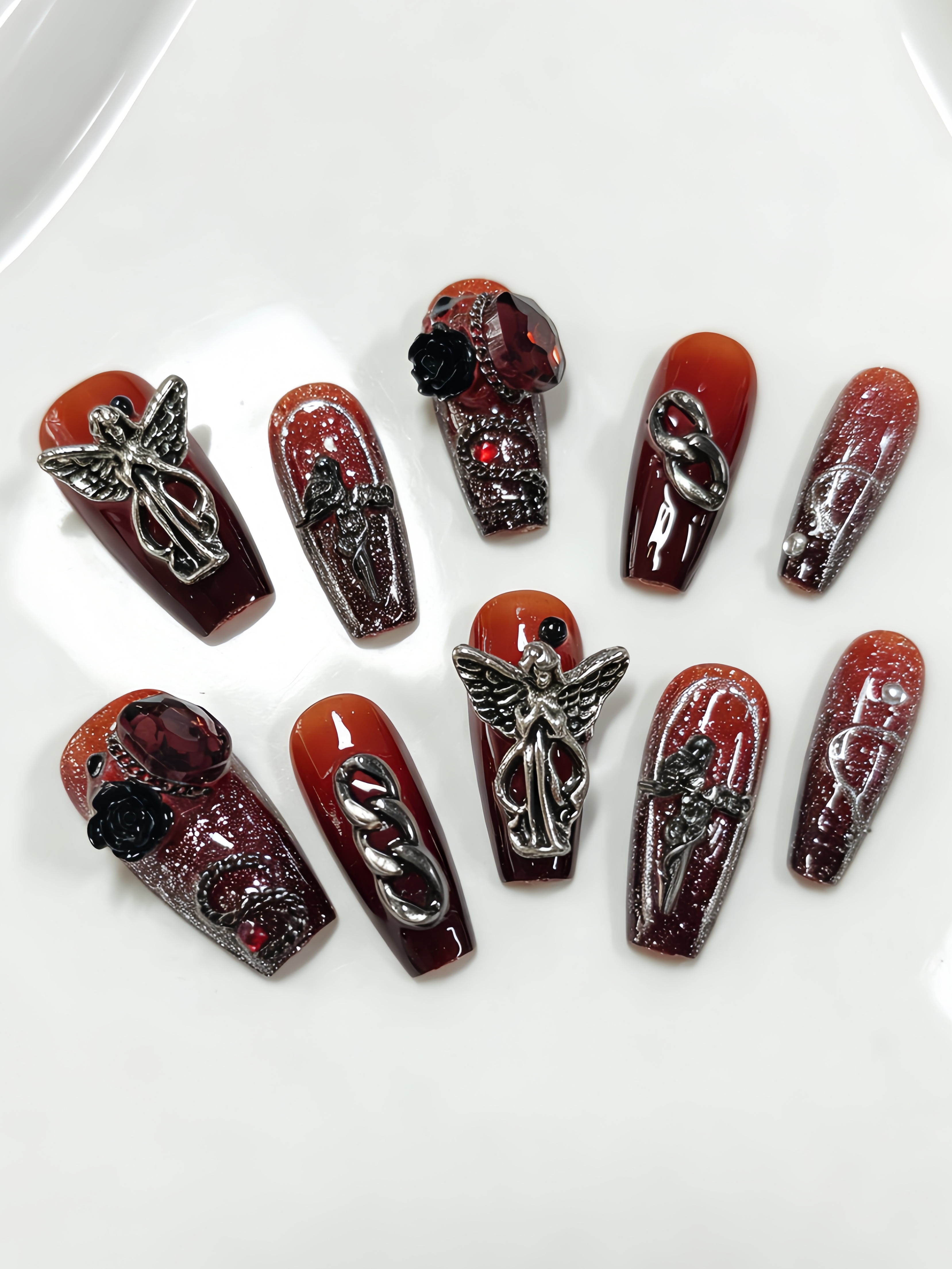 10 Medium-Sized Trapezoidal Pr - Nail Art Red incelemesi ve fiyatı