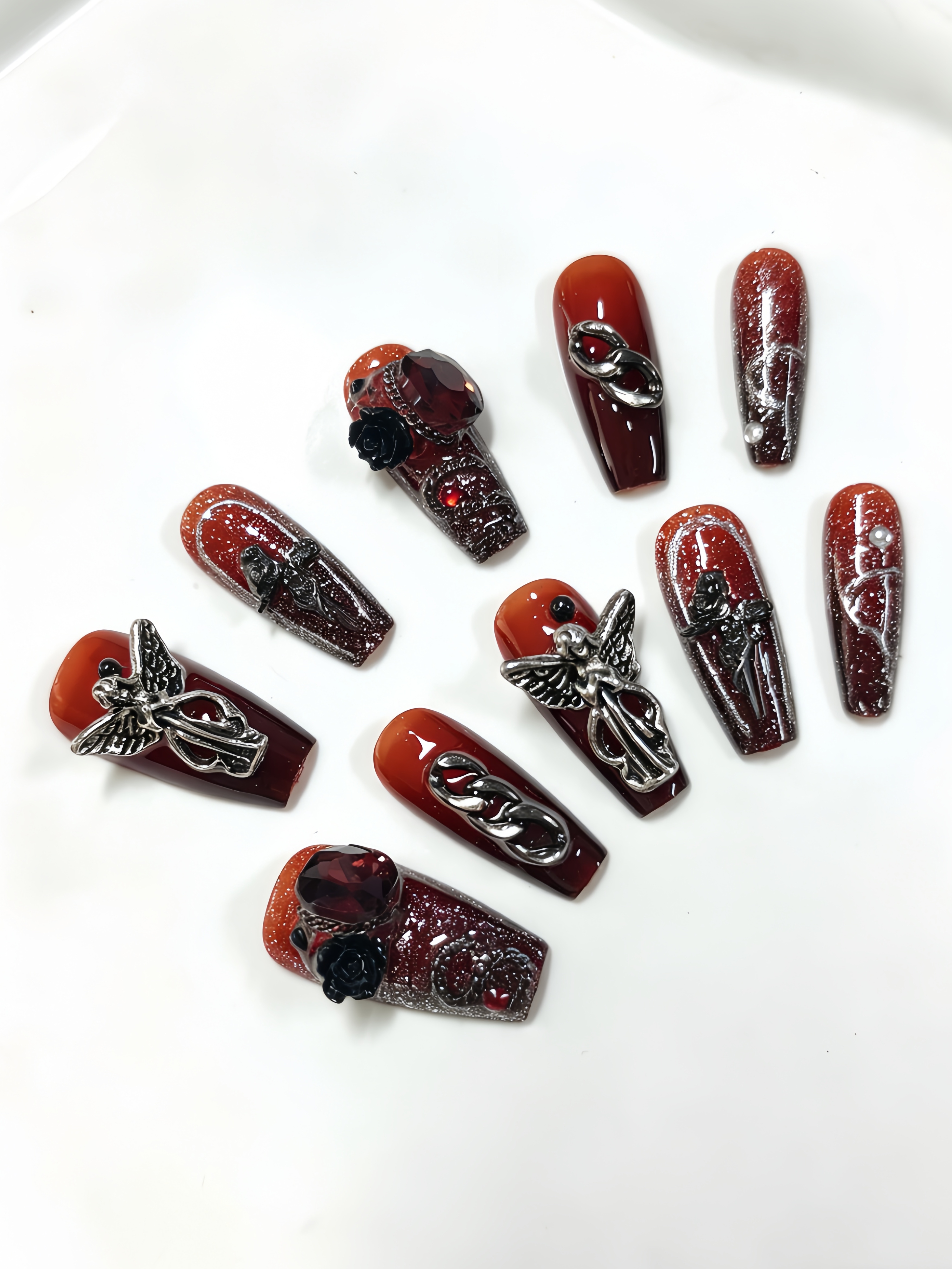 10 Medium-Sized Trapezoidal Pr - Nail Art Red incelemesi ve fiyatı