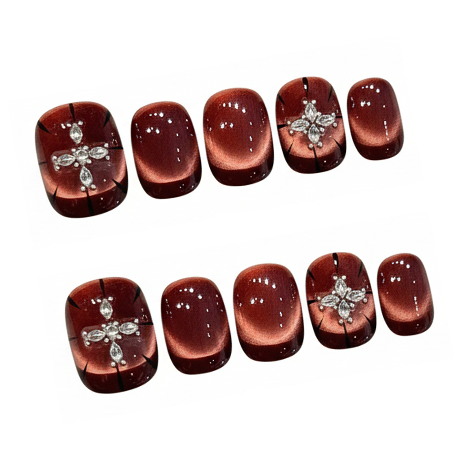 10pcs Wine-red Cat's Eye Press - Nail Art Red incelemesi ve fiyatı