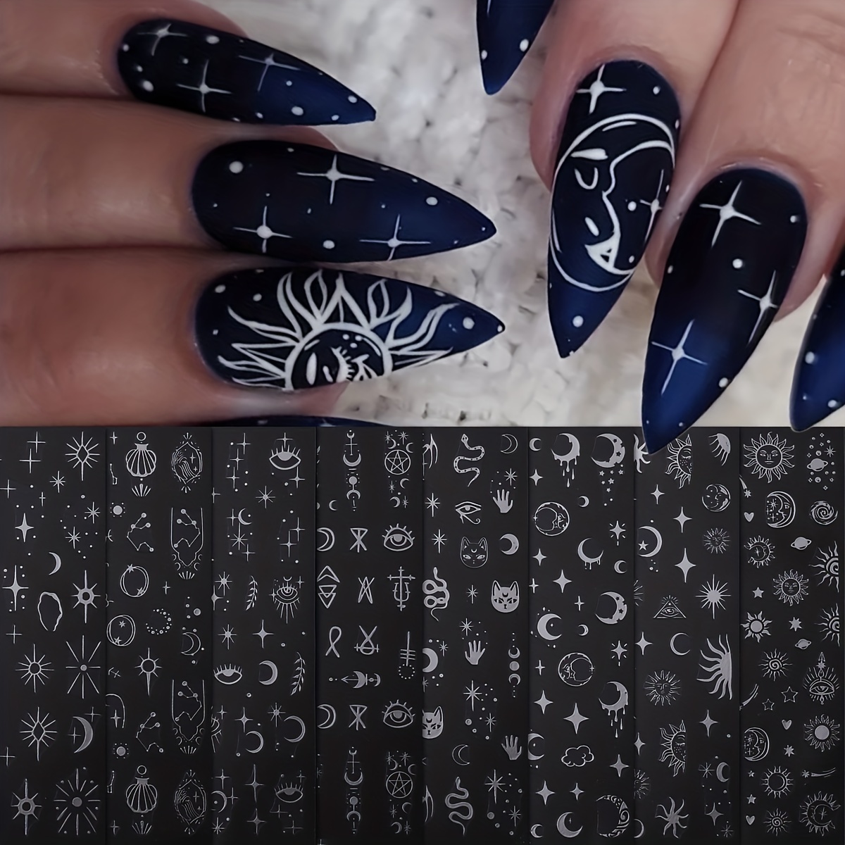 8pcs silver sun moon star nail - Nail Art Vampire incelemesi ve fiyatı