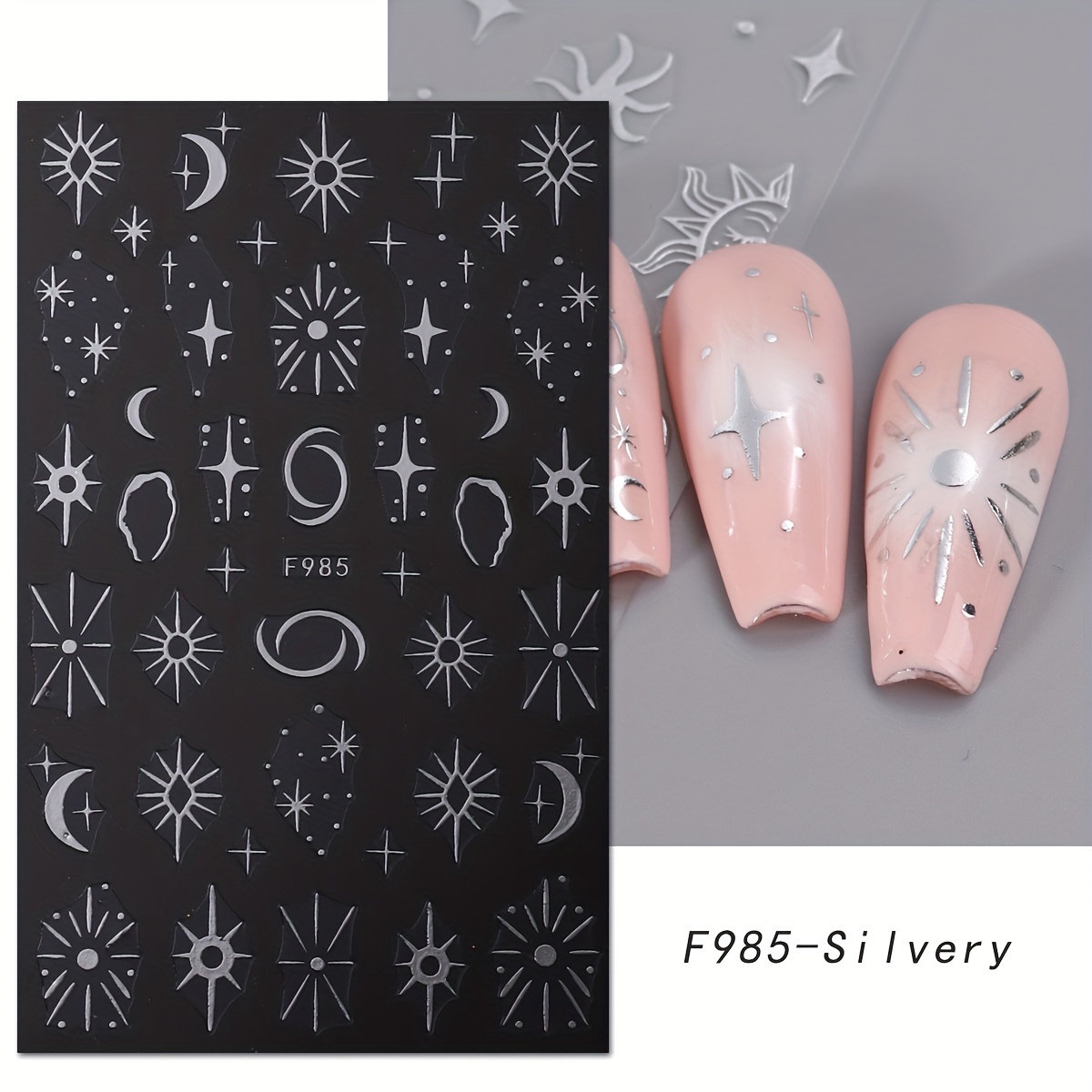 8pcs silver sun moon star nail - Nail Art Vampire incelemesi ve fiyatı