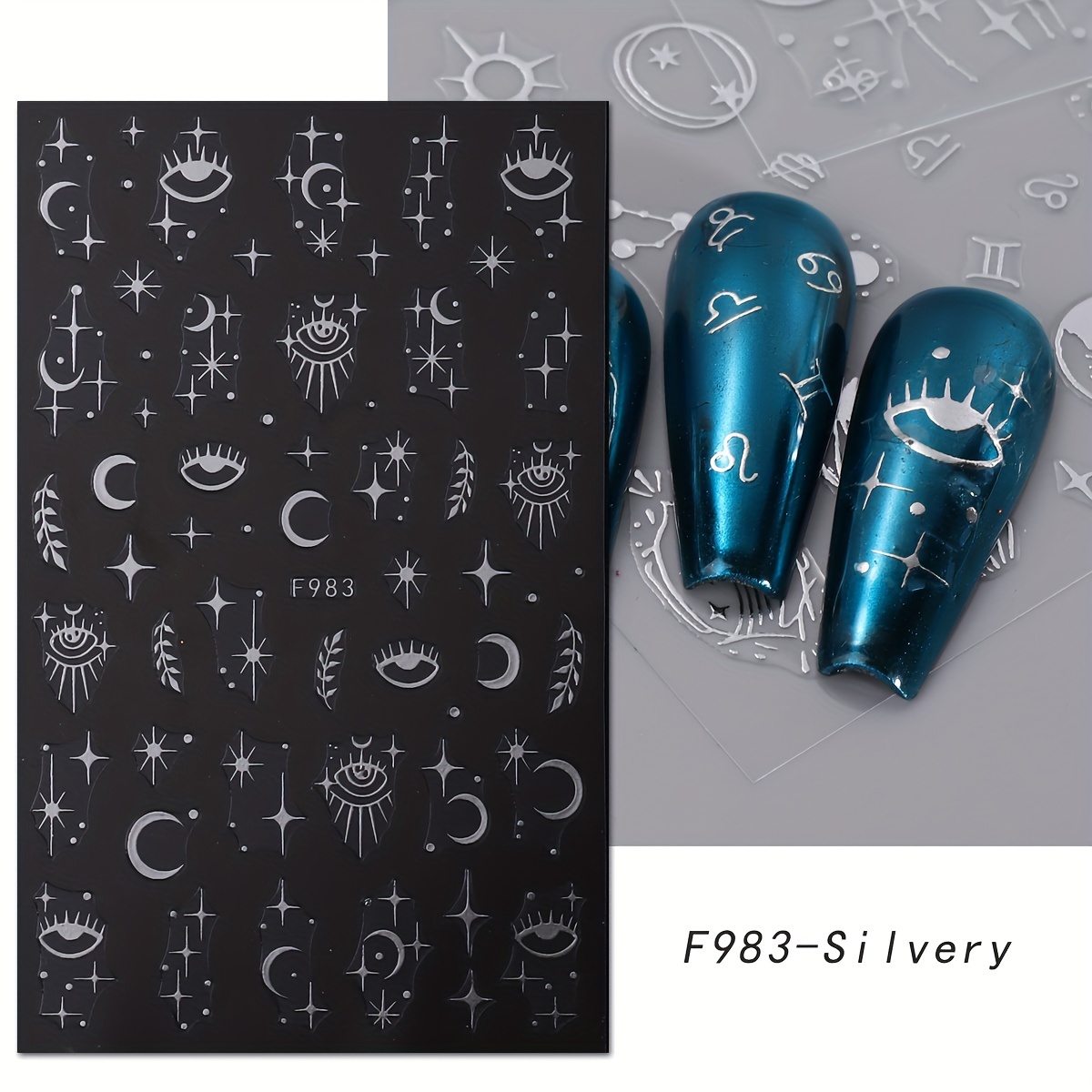 8pcs silver sun moon star nail - Nail Art Vampire incelemesi ve fiyatı