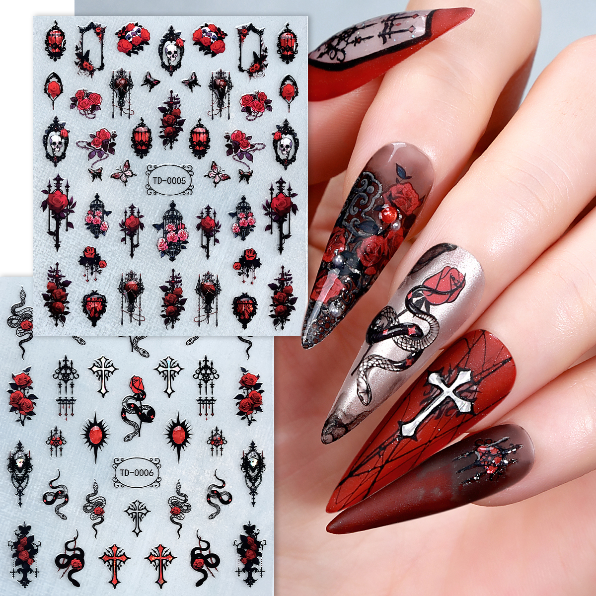 2pcs Black Red Gothic Hallowee - Nail Art Vampire incelemesi ve fiyatı